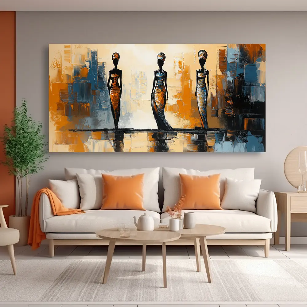 African Style Ethnic Women's Decorative Canvas Wall Art - Modern Abstract Nature Art Print, Wrapped Frame Solid Wood, High-Quality Home Inspo Home Decor for Living Room, Office