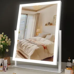 Lighted Makeup Mirror, 17.2"x13.6" Hollywood Vanity Mirror with Lights, Three Color Modes, Smart Touch Control, 360°Rotation,with 5X Magnifying Glass