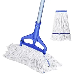 Heavy Duty Loop-End String Mop - Commercial Industrial Mop with Extra Replacement Heads, 59" Long Handle for Garage Workshop Warehouse Floor Cleaning - Effortless & Durable