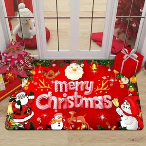 1 piece of Christmas Santa Claus pattern crystal velvet floor mat, door mat, decorative mat, comfortable standing mat, living room bedroom area mat, home decor rugs, home decoration