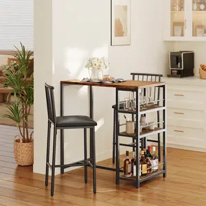 Gizoon Dining Table Set for 2 with 3 Storage Shelves, Kitchen Table and Chairs for 2 with Pu Cushion Chairs & Thick Wood Top, 3 Piece Dining Table Set for Small Space, Apartment - Black