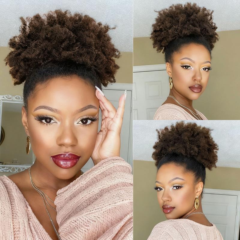 Black Women’s Go-To Afro Puff Ponytail! 6/8 Inch Real Human Hair, Clip-on Drawstring, Durable Natural & Thick Voluminous Look