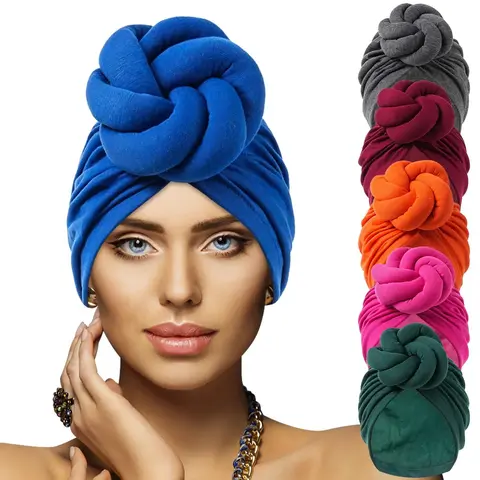 Women's Pre-Made Knotted Solid Color Shawl Turban Beanie - Fashion Shawl Scarf Head Wrap, Elegant All-Season Head Scarves, One Size for Casual & Ceremony Wear