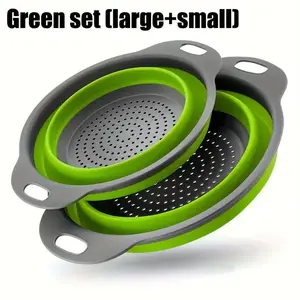 Foldable Silicone Colander, 2 Counts/set Round Kitchen Strainer, Kitchen Utensils & Gadgets for Draining Pasta, Vegetable & Fruit