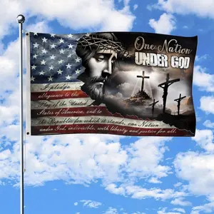 One Nation Under God Flag, Double Sided Flag, Christian Flags, 2 Brass Grommets, American Flag Cross, 4th of July, Jesus Flag