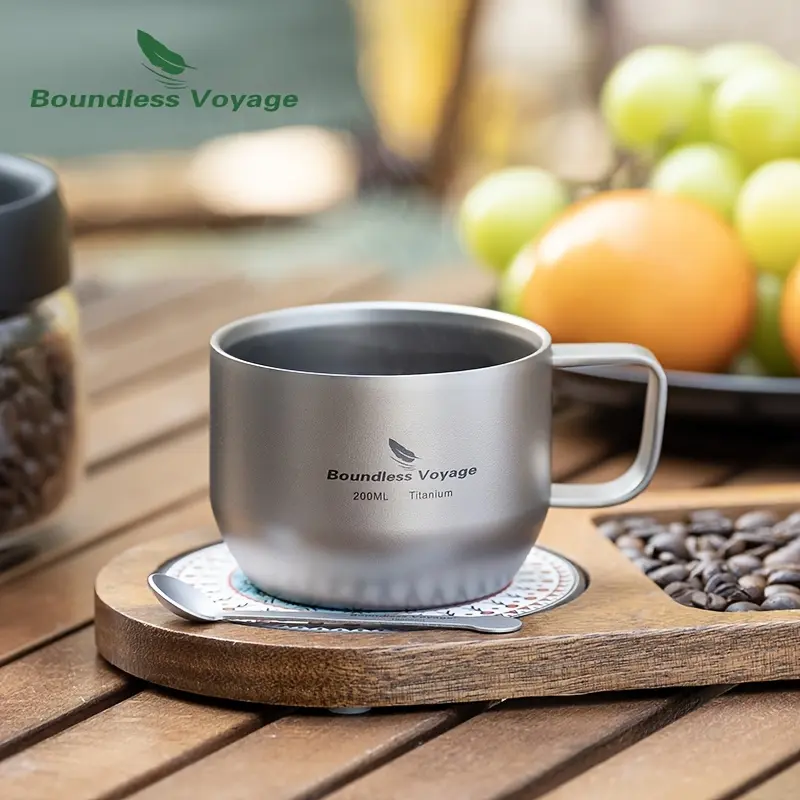 Boundless Voyage 6.76oz Titanium Double Wall Mug  Ultralight, Durable, Portable Coffee Cup with Handle for Travel, Camping & Outdoor Adventures, Travel Coffee Mug | Modern Minimalist Mug | Titanium Construction, Coffee Travel Mug