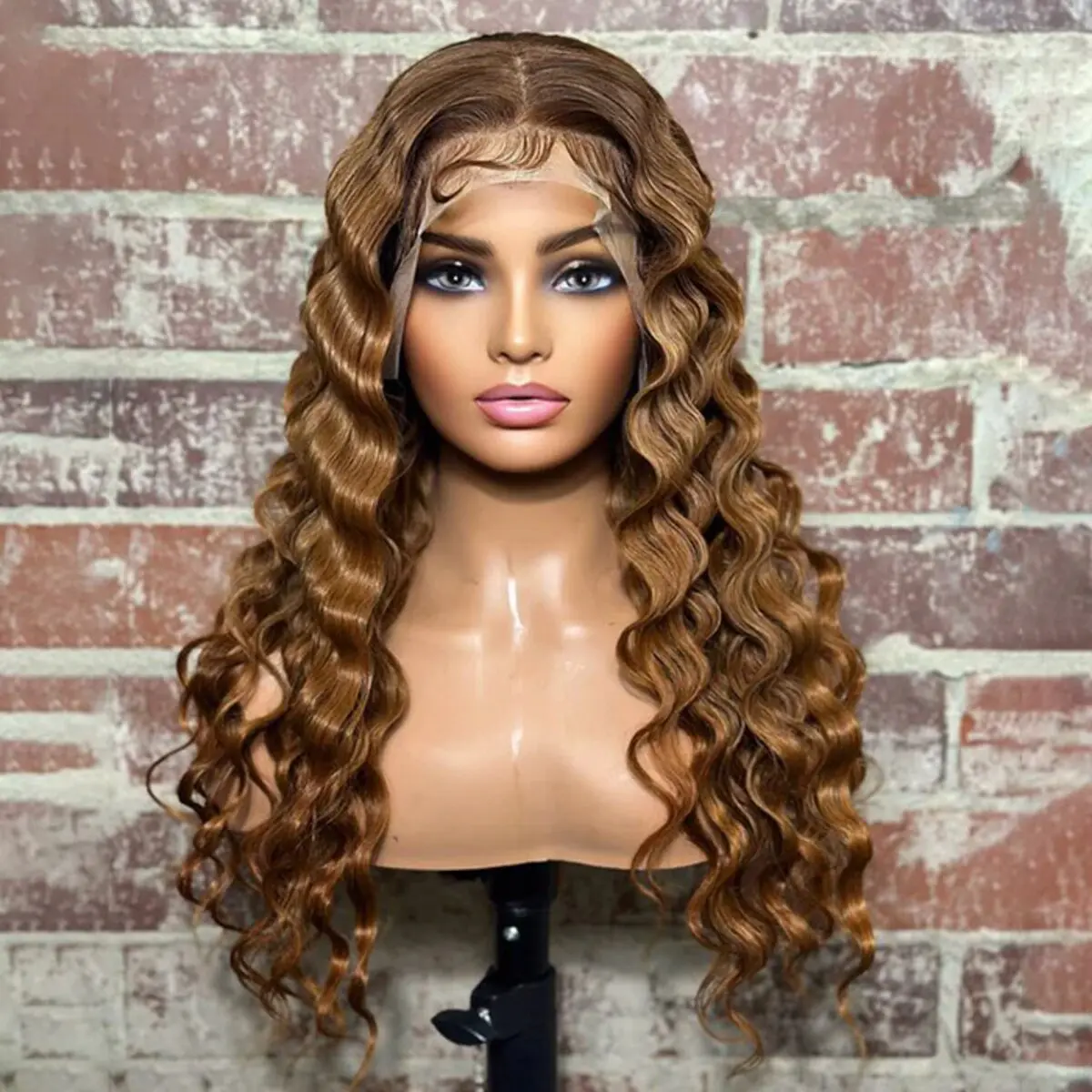 24 Inches 13x4 Honey Blonde Crimps Curls Lace Frontal Wigs 180% Density-100% Human Hair