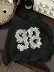 Casual Hoodie Sweatshirt With Number 98, Camouflage & Withered Leaf Print, Sporty Campus Style, Suitable For Autumn/Winter, Outdoor, Street Style, Home Wear Unisex Hoodie Number Print Hoodie Camo Print Hoodie Black Hoodie Aesthetic Hoodie
