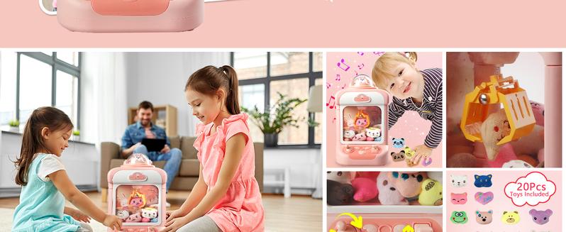 Claw Machine for Kids Mini Vending Machine Candy Grabber Prize Dispenser Toys for Girls Electronic Arcade Claw Game Machine with Lights Sound Rabbit Claw Ideal for Parties Birthdays
