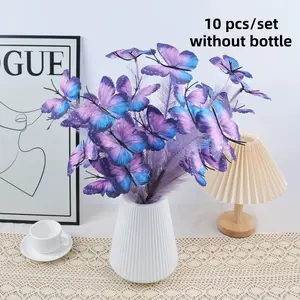 10 Piece Set Artificial Butterfly Branches, Wedding Home Office Party Decorations, Floral Arrangement Vase Fillers, Fake Flowers