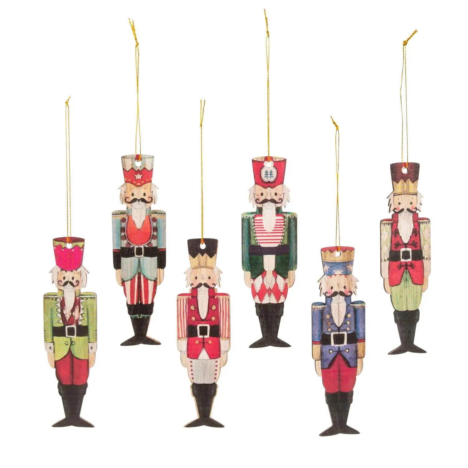 12-Pc Traditional Vintage Multicolor Wood Nutcracker Figurines - 6 in Christmas Decoration Ornaments (Green, Red & Blue)