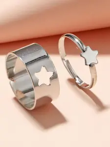 Creative Star Hollow out Design Cuff Ring, 2pcs/set Fashion Cute Rings Exquisite Trendy Ring Stainless Steel Cuff Ring for Both Men & Women, Trendy Accessories for Party and Daily Life without Box