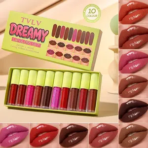 10-piece matte lip gloss lip glaze set, long-lasting flawless waterproof and non-stick cup, non-fading velvet texture, delicate mirror luster, moisturizing and non-sticky, multi-tone mixing plate, ideal holiday gift