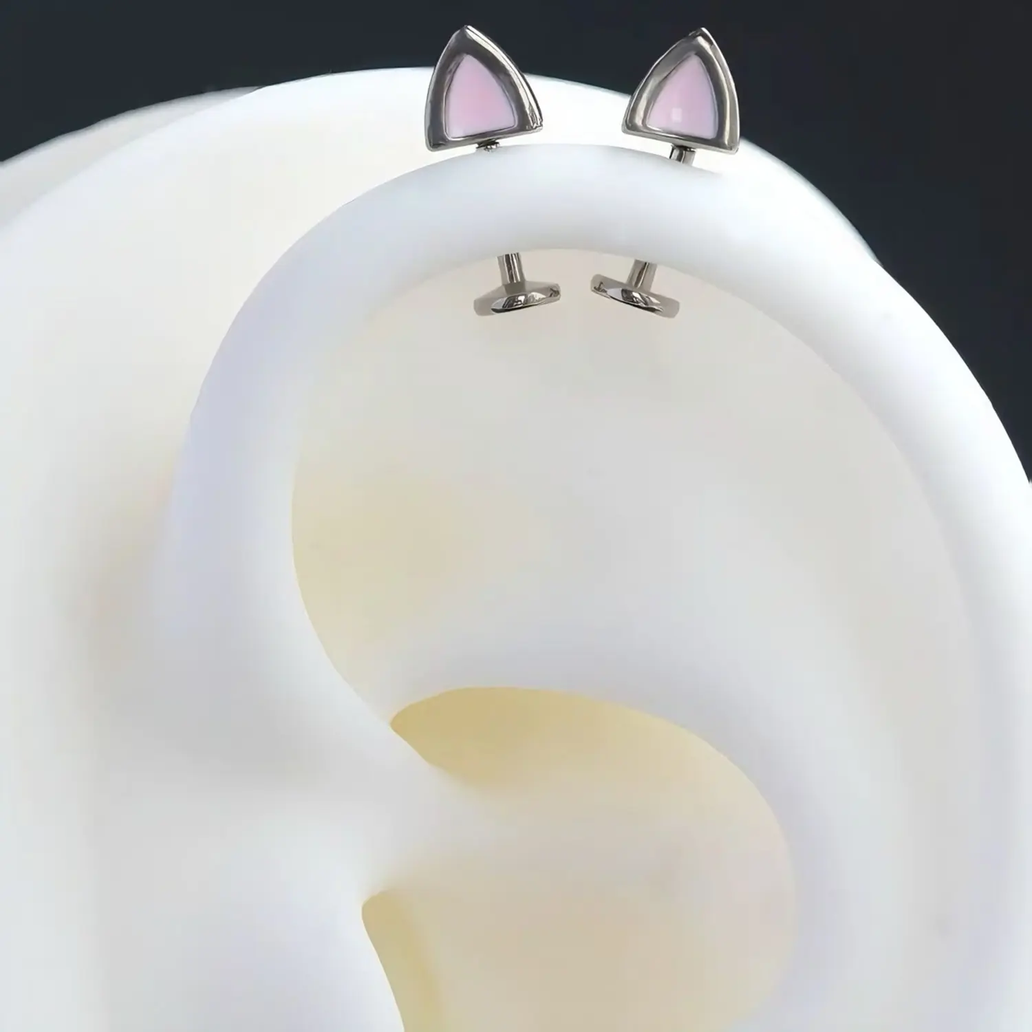 2PCS G23 Titanium Cat Ear Stud Earrings Hypoallergenic Unisex Lightweight Piercing Jewelry