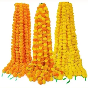5pc-5Feet long Marigold Flower Garlands for Festival Decoration - Durable and Versatile