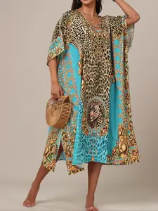 【Plus Size】 Leopard Print Dress, Bohemian Print Dresses, Casual Cover Up Dress for Beach Holiday Vacation, Women's Clothes for All Seasons