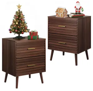 WLIVE Wood Night Stand Set of 2 with 2 Drawers, Mid Century Modern Nightstand Sets, Fluted Bed Side Tables for Bedroom, Dorm, Living Room End Table