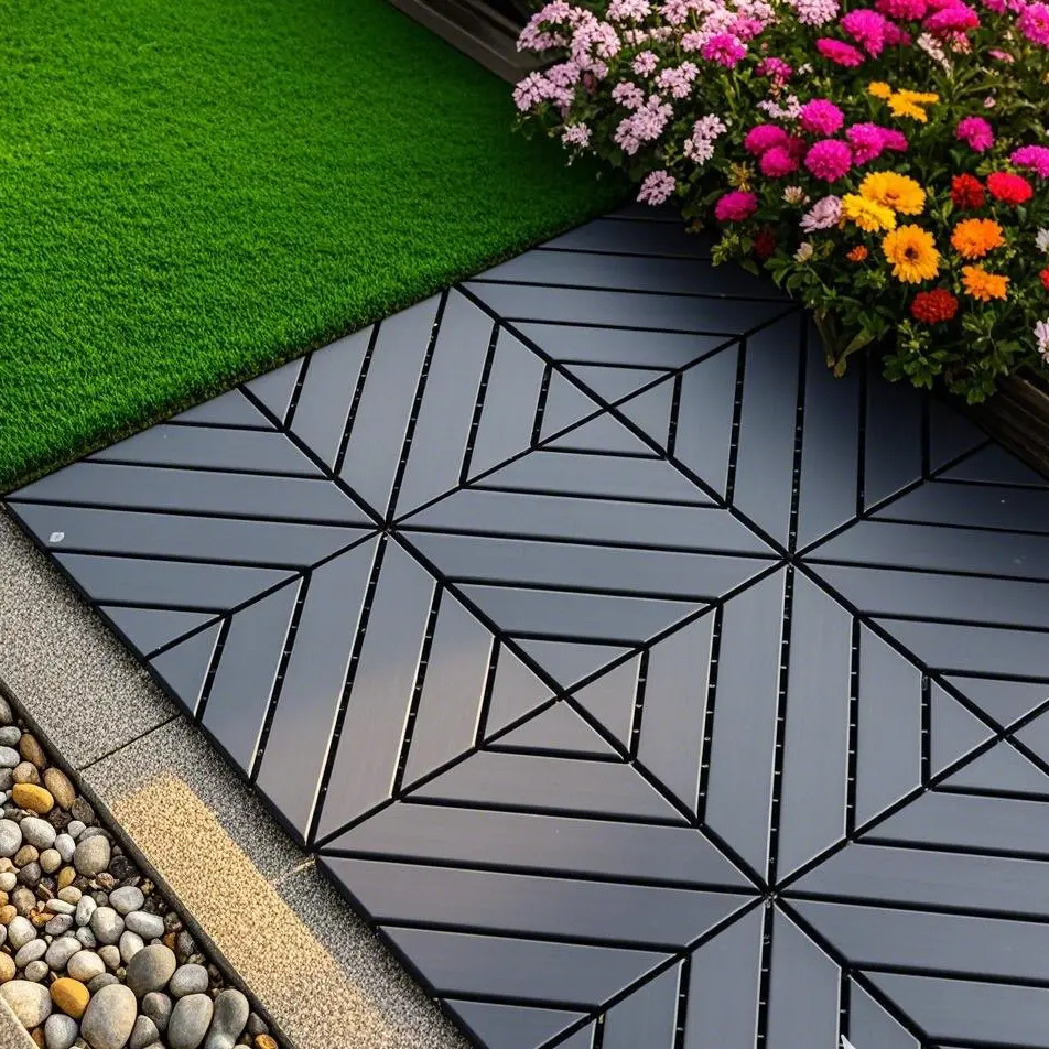 Polypropylene Plastic Interlocking Deck Tiles - 44 Pack 12"x12" Square Portable Deck Flooring, Waterproof Patio Pavers with Drain, All-Weather Indoor Outdoor Use, Dark Grey, Withstand Strong Loading, Snap Design, Alternative To Composite Deck Tiles, Backy