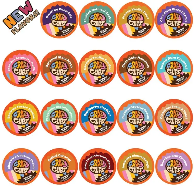 Crazy Cups Flavored Coffee in Single Serve Coffee Pods - Flavor Coffee Variety Pack for Keurig K Cups Machine, 20 Count