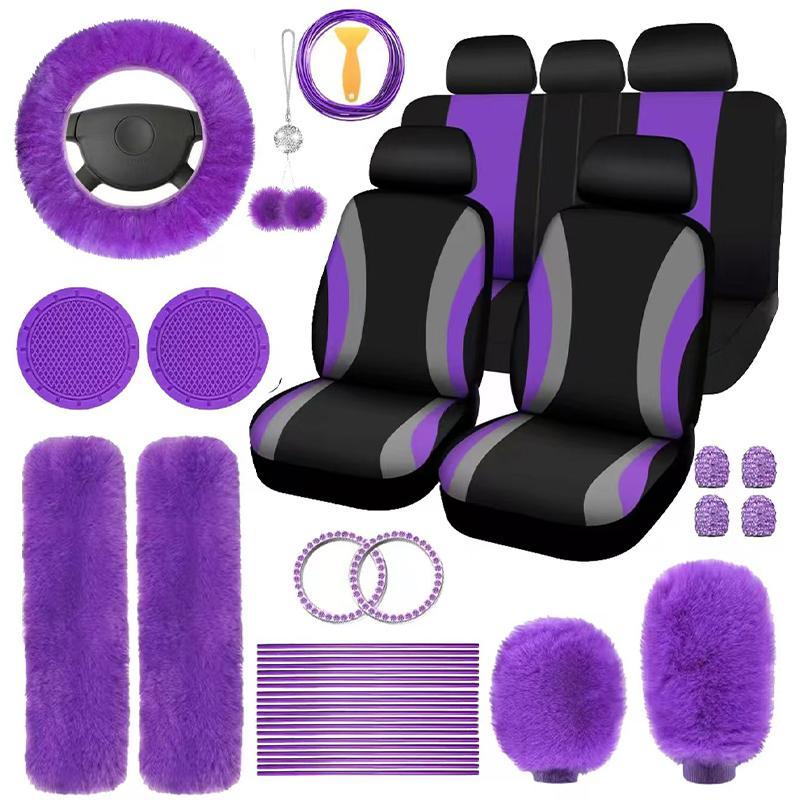 Car Interior Decorative Accessories, Car Seat Decorative Accessories, Universal Plush Steering Wheel Protective Cover Kit, Fashionable Car Interior Seat Set for Women & Men, Cute Car Accessories