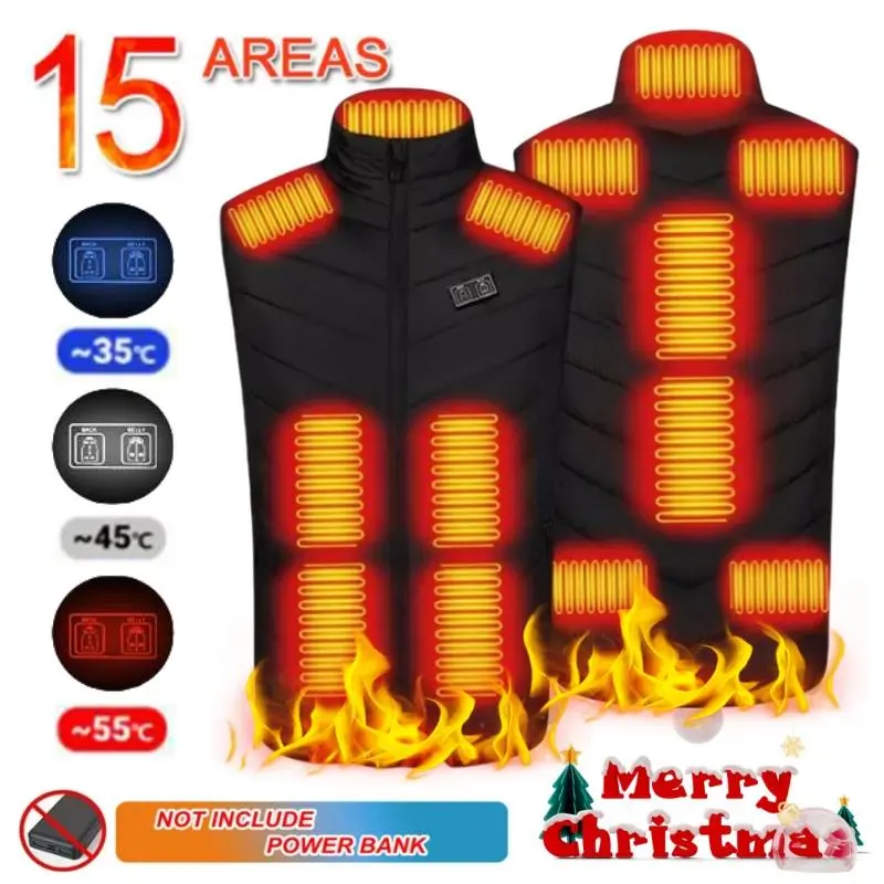 Men's USB Charging Heated Vest - 15 Heating Zones, Adjustable Temperature, Back Heating, Multiple Temperature Settings, Water Splashing Prevention, Polyester Blend (Suitable for Women Too), Casual Basic, Multi-Size, 3Xl, Adult Men/Women, Anti Water Splash