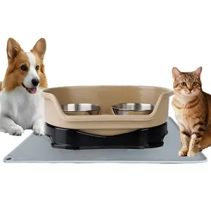 Elevated Dog Bowl Cat Bowl Dog Food and Water Bowl Stand Stainless Steel Double Bowl No Spill Raised Pet Feeder with Neck Protection Non Slip Base Spill Proof Design for Cats and Small Dogs
