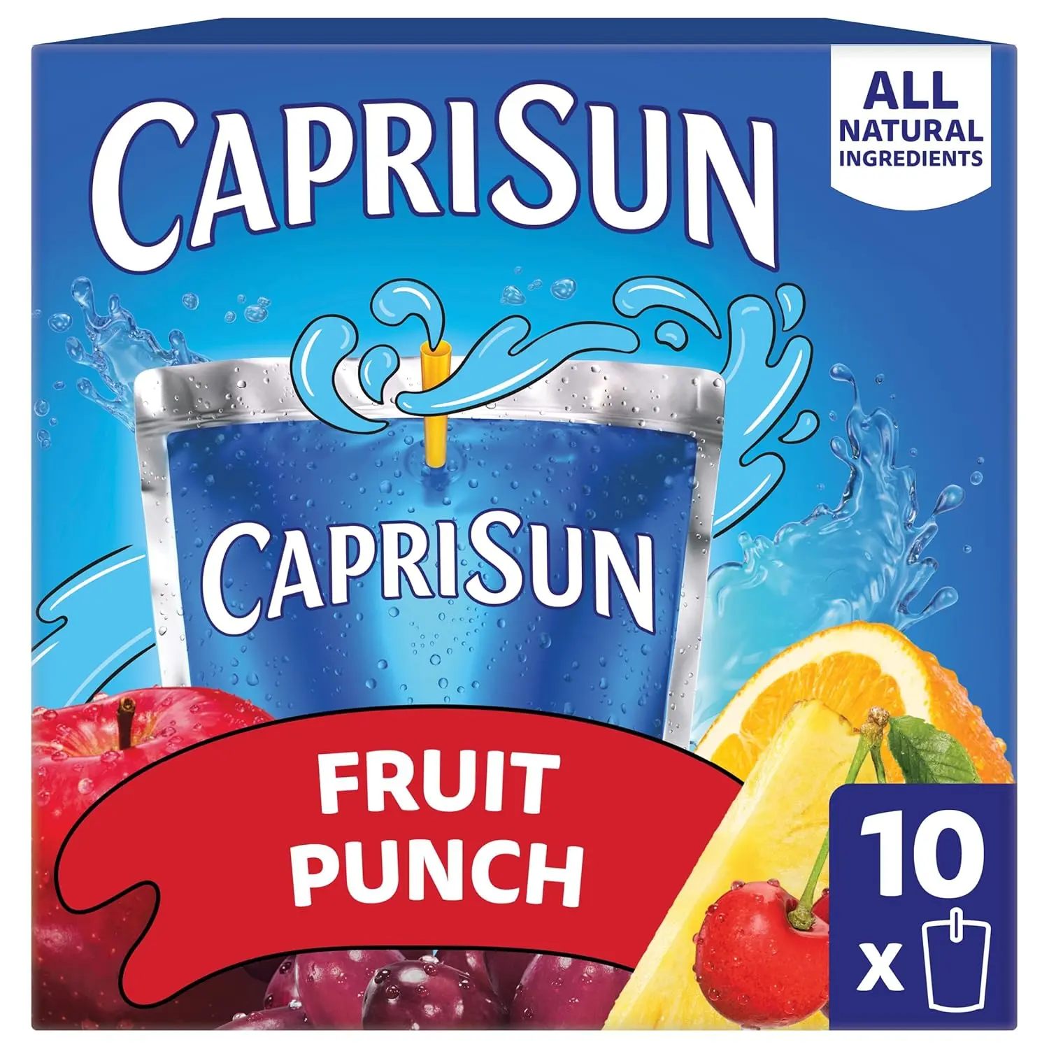 Capri Sun Flavored with Other Natural Flavor Juice Drink Blend, 10 Pouches, for School Lunches and On-the-Go Hydration, Fruit Punch, All Natural Ingredients, 6 fl oz | for School Lunches and On-the-Go Hydration, All Natural Ingredients,