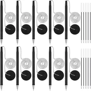 20 Pieces Security Pen Set with Bead Chain and Holder, Desktop Pens with Chains, Blank Ink Refills for Office Bank Supplies