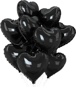 Black Heart Balloons,10Pcs Black Foil Heart Shaped Love Balloons,18Inch Helium Polyester Film Balloon for Valentines,Engagement,Birthday,Anniversary,Wedding Party Decorations