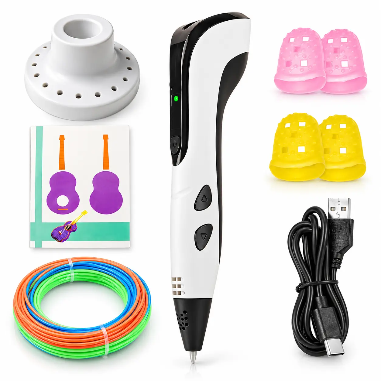 3D Printing Pen for Kids & Adults, White 3D Drawing Pen Kit with PLA Filament, Type-C Charging Cable, Finger Protectors & Pen Stand, Creative DIY Art Craft Educational Toy Gift