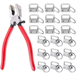 60Sets 1" Key Fob Hardware with 1 Key Fob Pliers, Glass Running Pliers with Jaws, Rubber Tipped Studio Pliers Perfect for Key Fob Hardware Installation