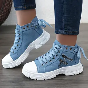 Women’s platform side zipper design shoes, casual lace-up outdoor shoes, comfortable Valentine’s Day sneakers