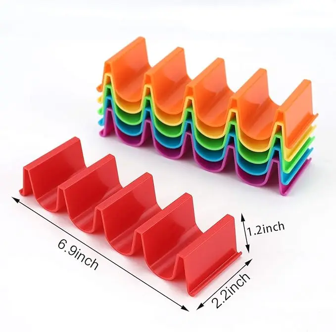 Taco Holder Stand Set of 6 Colorful Taco Holders with Wave Shape Design,Dishwasher Safe, 7.8 x 4.49 x 2.2 Inches,Very Hard and Durable Organiser Racks