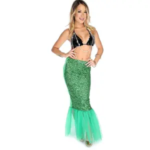 Black Green Sequin Faux Pearl Two Piece Mermaid Sexy Costume
