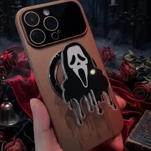 Horror Mask Phone Grip, Dripping Black Ghost Face Grip, Spooky Halloween Phone Holder for Horror Fans