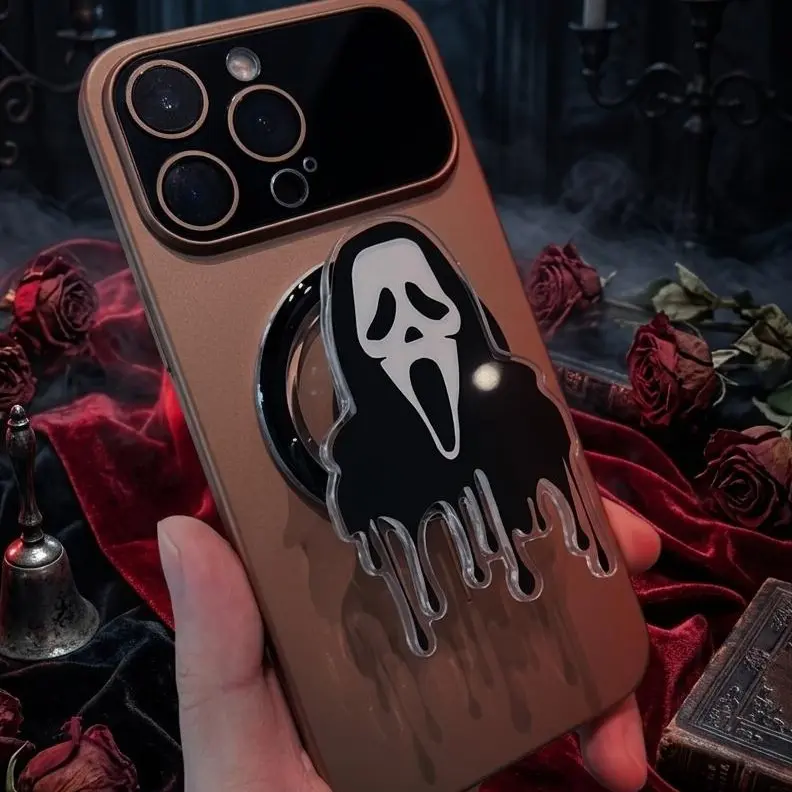 Horror Mask Phone Grip, Dripping Black Ghost Face Grip, Spooky Halloween Phone Holder for Horror Fans