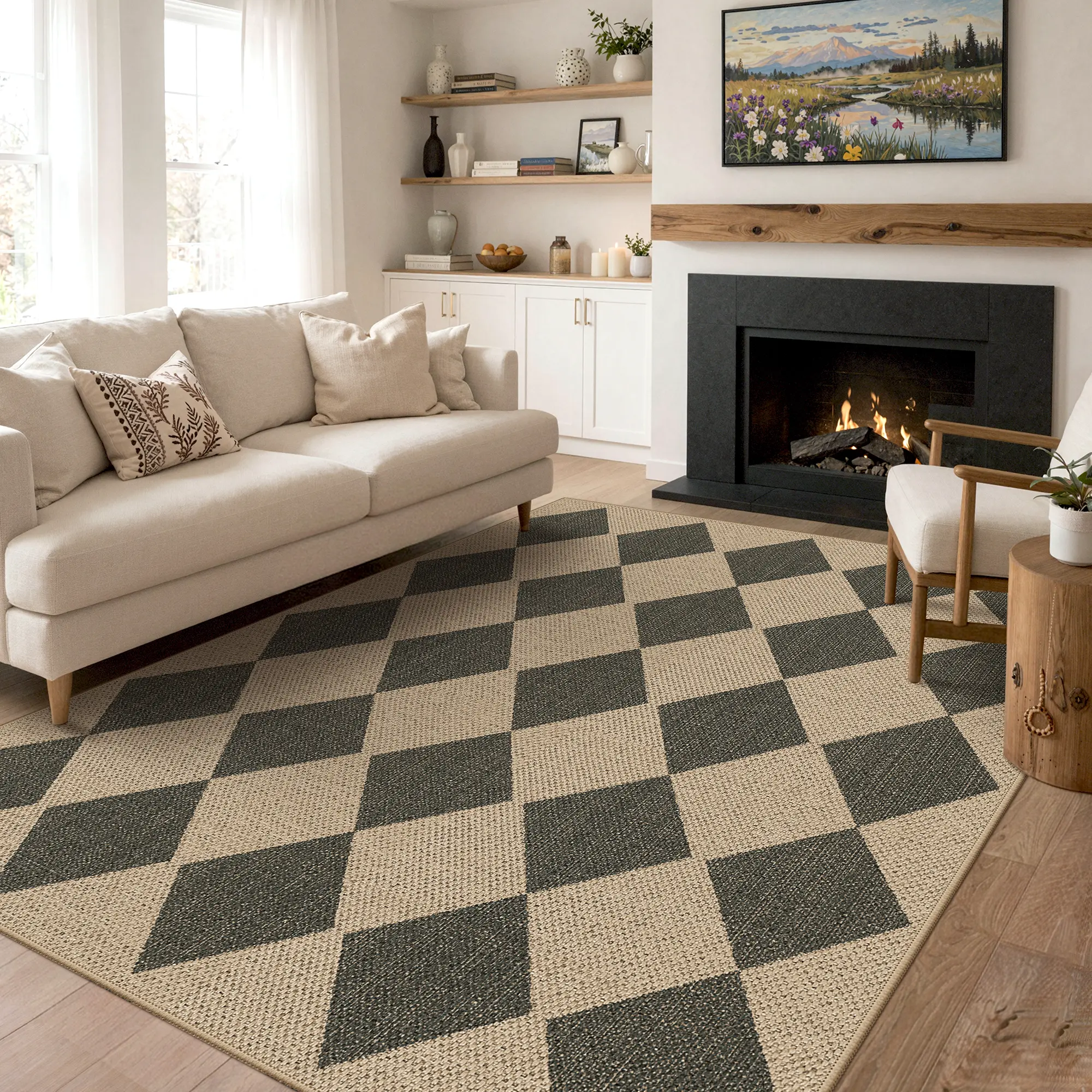 【Back To School】GENIMO Floor Rug – Soft, Non-Slip, Pet Friendly, Machine Washable Home Carpet, Ideal Area Rug for Living Room, Bedroom, Kitchen ,ARM003-CHECKA-WD