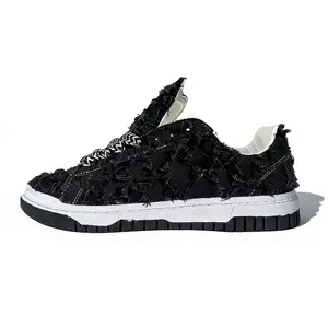 Men's Heavy-Duty All-Season Low-Top Sneakers - Black & Checkerboard Skate Shoes with Thick Rubber Sole, Cushioning, Lace-Up Casual Wear Suitable for Daily Use, Skateboarding, Outdoor - Wide