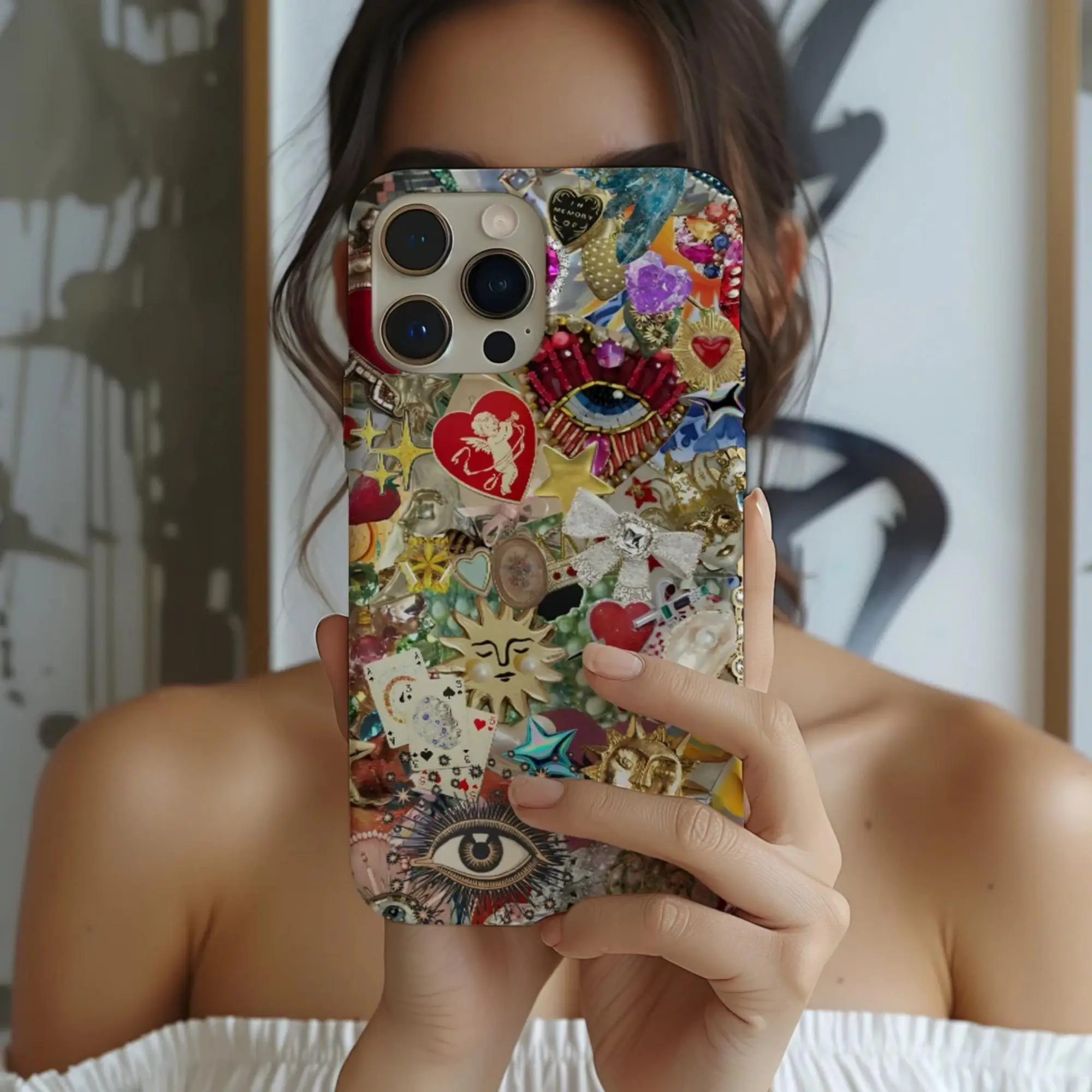 Creative Pattern Phone Case, Decorative Phone Protective Cover, Phone Accessory Compatible With iPhone 11 12 13 14 15 Plus 15 Pro Max
