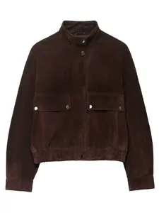 Women's Vintage Stand Collar Long Sleeve Hidden Zipper Closure Plain Slim Fit Pilot Jacket, Stylish and Comfortable Outerwear