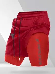 Men's Bull Print 2-in-1 Gym Shorts, Quick Dry Compression Liner Workout Shorts, USA Inspired Training Running Bottoms, Hybrid Liner Shorts #GymShorts #2in1WorkoutShorts #BullPrintShorts #USAGymWear #TikTokMadeMeBuyIt