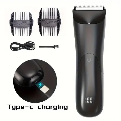 TekDeals Men's Body Hair Trimmer & Intimate Body Groomer - Waterproof Ceramic Blade, 3.7V USB-Rechargeable (Cable Included), 2 Protective Guards, 2 x Guide Combs, Precise Trim, Ergonomic Lightweight Design, Cleaning Brush