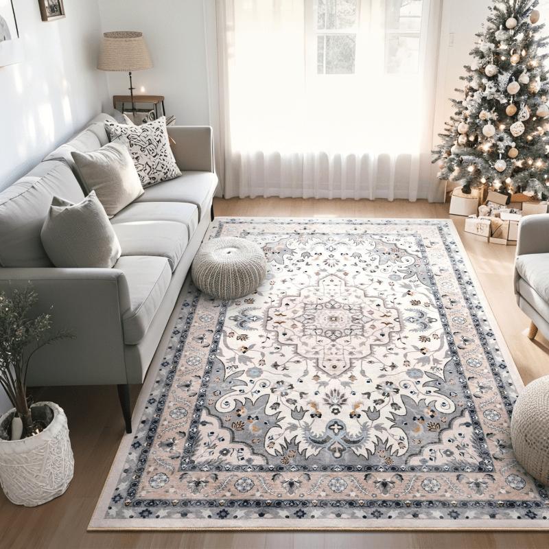 6x9 Area Rugs for Living Room, Washable Non Slip Vintage Rugs, Low Pile Ultra Soft Indoor Print Pattern Carpet for Bedroom, Entryway, Office, Dining Room, Home Decor, Black, Beige, Blue, 4x6,5x8,6x9 Feet