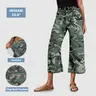 Flamingals Stretchy Camo Print Mid Waist Straight Leg Capri Pants Summer Vibes
