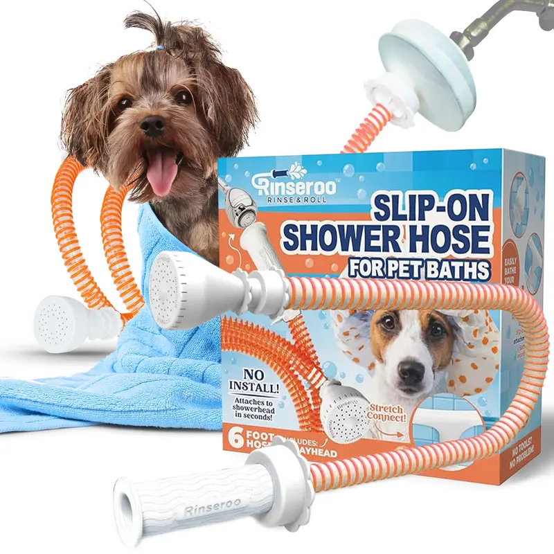 Rinseroo Slip-On Pet Bather- for Shower 6-Foot Flexible Hose- No Install Easy Pet Bathing Solution for Dogs | Lightweight Compact Design Portable Travel Friendly