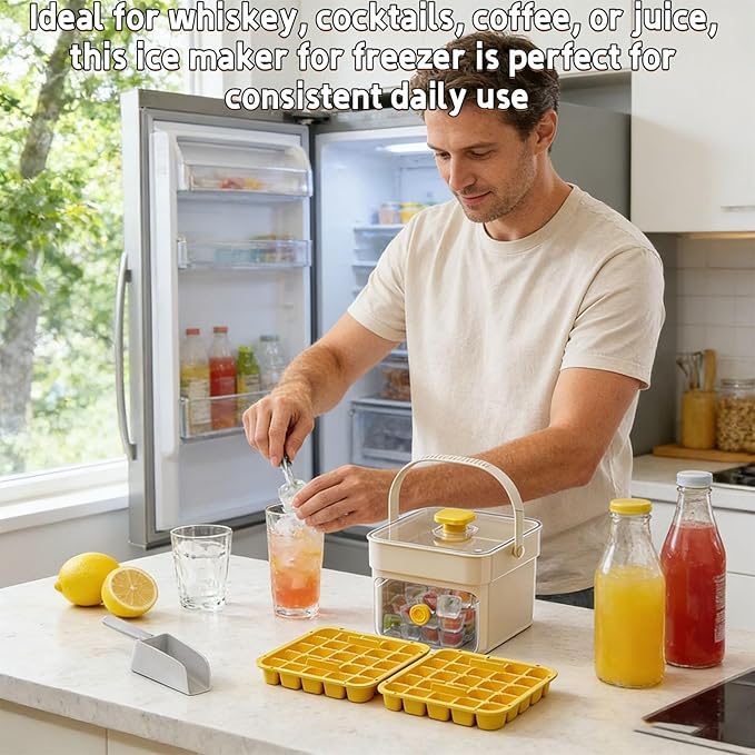 48 Cube Ice Maker with Easy Press Lid, Double-Deck Portable Ice Cube Tray, Ice Cube Mold Maker Container Box for Freezer Includes Lid Bin Tongs, Personal Use in Whiskey, Coffee and Beverages 48 Cube Ice Maker with Easy Press Lid, Double-Deck Portable Ice Cube Tray, Ice Cube Mold Maker Container Box for Freezer Includes Lid Bin Tongs, Personal Use in Whiskey, Coffee and Beverages