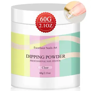 Clear Dip Powder - 2.1 oz/ 60g Dipping Powder Clear Nails Dip Powder Set for French Nail Art Starter Manicure, Strengthen Nail, Easy for Nail Beginners to Use No Nail Lamp Needed