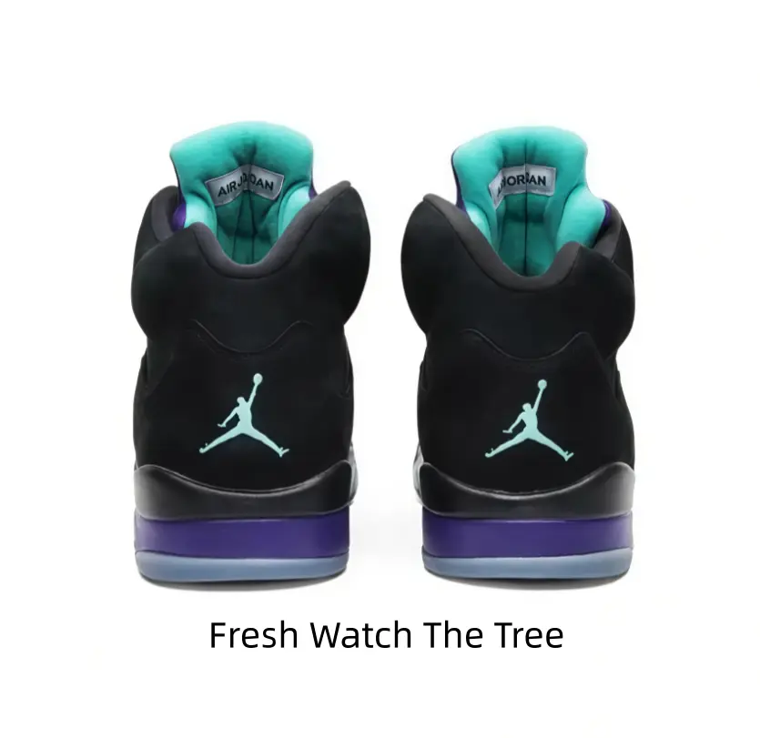 Matte Black Mid Basketball Sneakers Fresh Mint Turquoise Jumpman Embroidery Mint Inner Collar Deep Purple Midsole Block Smoke Translucent Outsole Back Heel Shot