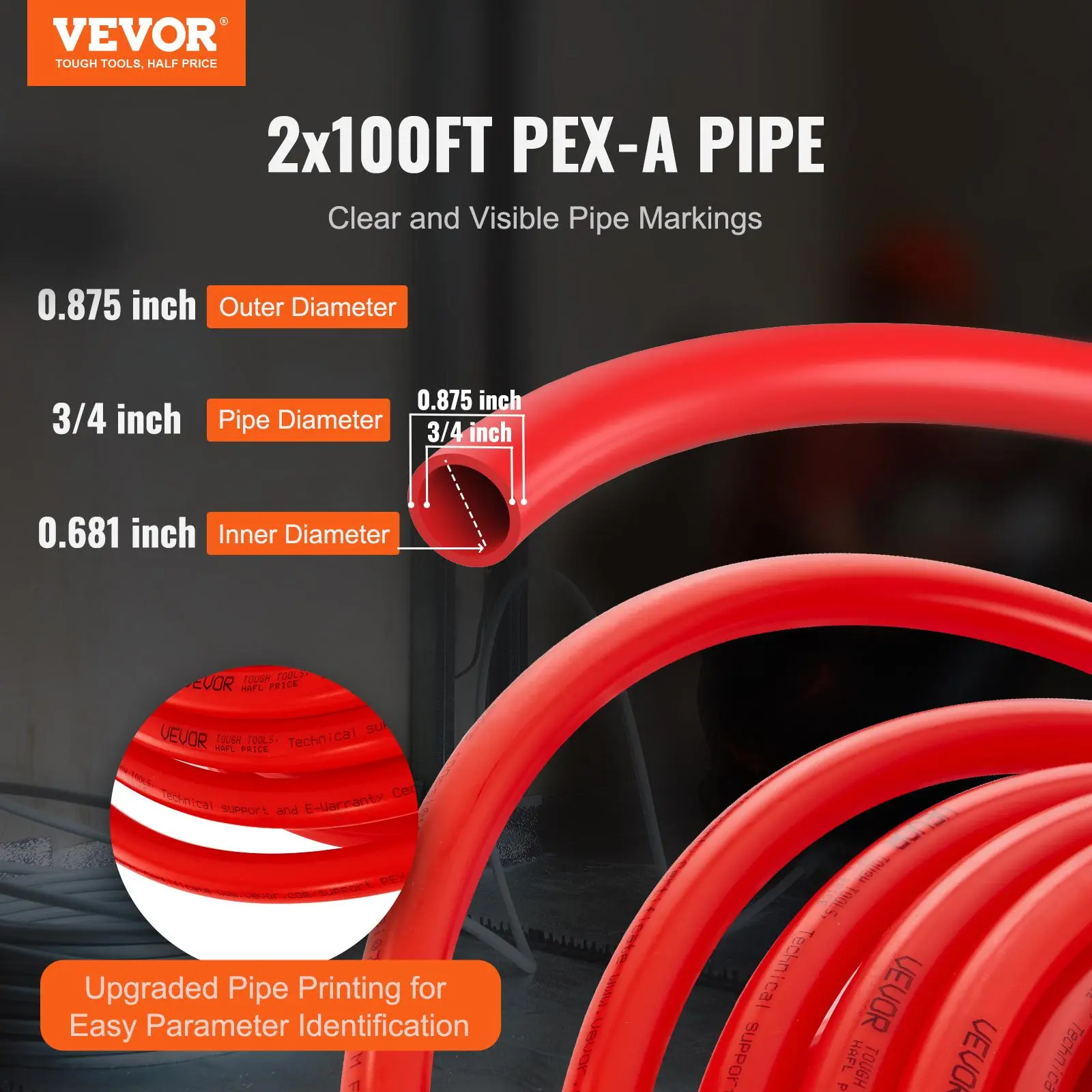 【summerfinds】VEVOR PEX Pipe 3/4 Inch, 2 x 100 Feet Length PEX-A Flexible Pipe Tubing for Potable Water, Pex Water Lines for Hot/Cold Water & Easily Restore, Plumbing Applications with Free Cutter, Blue & Red