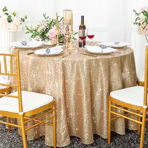120" Seamless Round Sequin Taffeta Tablecloth - Champagne (1pc)